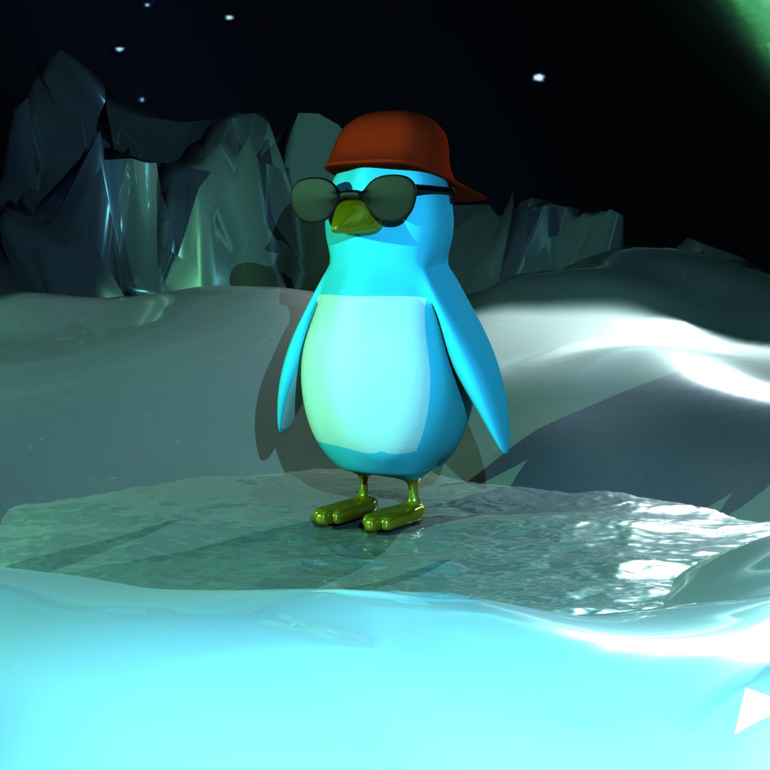 3D Model of Penguin wearing cap and glasses in the North Pole